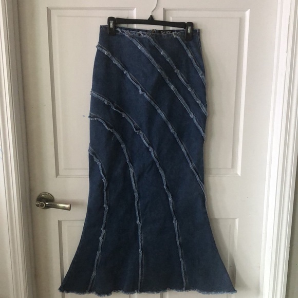 Jade maxi skirt denim fish tail mermaid swirl pattern - Picture 3 of 5